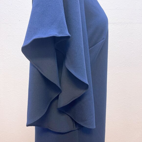 Trina Turk V-Neck Bell Ruffle Sleeve Dress Navy 8 - Picture 4 of 8